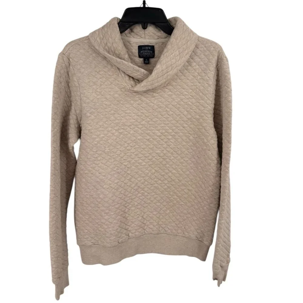 J.Crew Mens Quilted Pullover With Shawl Collar Small Beige Tan Authentic Fleece